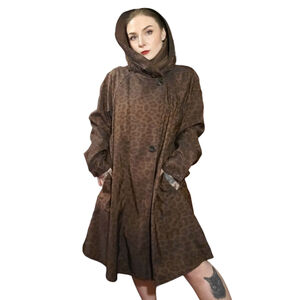 Mycra Pac Leopard Print Reversible Hooded Raincoat Swing Coat L-2XL